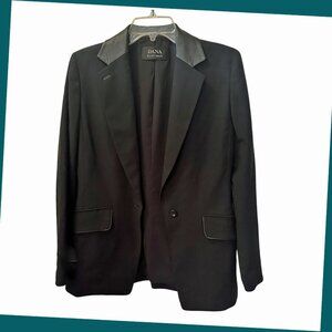 Dana Buchman Women's Wool Black Leather Collar Blazer Jacket Size 8